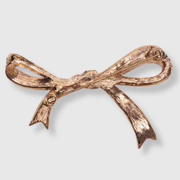 Vintage KJL Pink Rhinestone Bow Brooch - MARKED - Picture 2 of 3